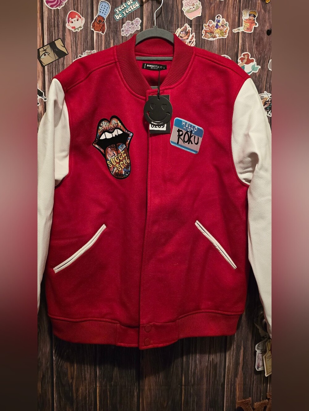 Roku studio stoned&successful Red & White Varsity Jacket